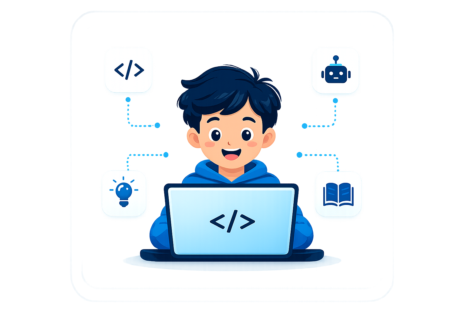 Student learning coding, artificial intelligence and digital skills